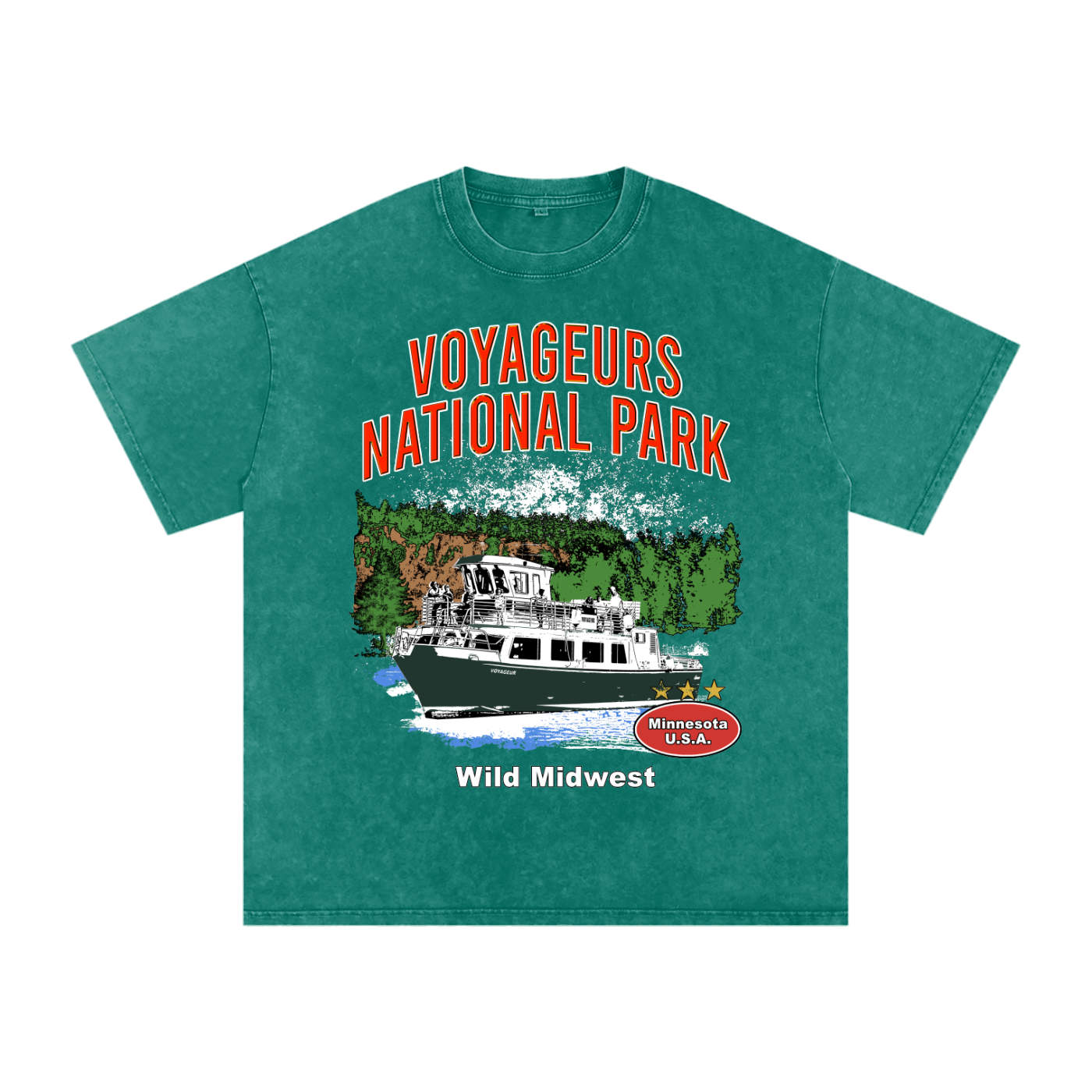 Voyageurs Acid Wash Oversized Tee