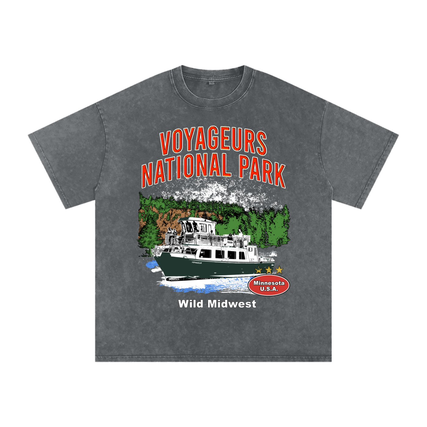 Voyageurs Acid Wash Oversized Tee