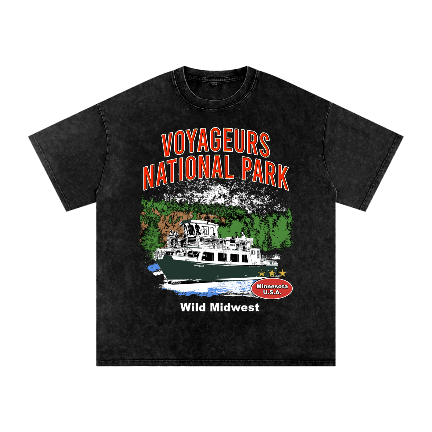 Voyageurs Acid Wash Oversized Tee